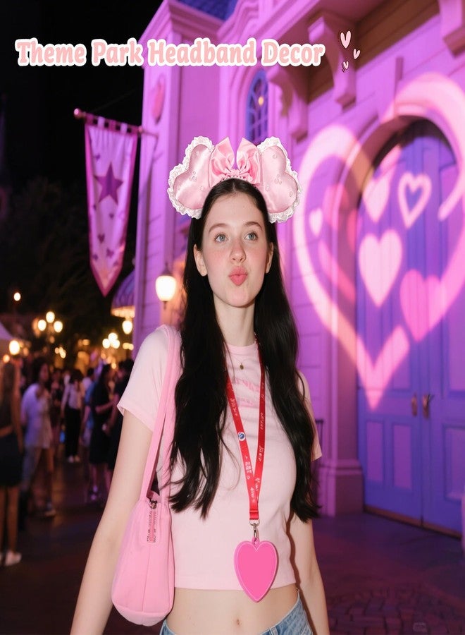 ETLUK Crush Pink Heart Coquette Ears Headband, 3D Pink Sweetheart Ears for Valentines Nite, Valentines Mouse Ears Headband with Pearl Lace Decor for Women Girls Theme Park Cosplay - Image 5